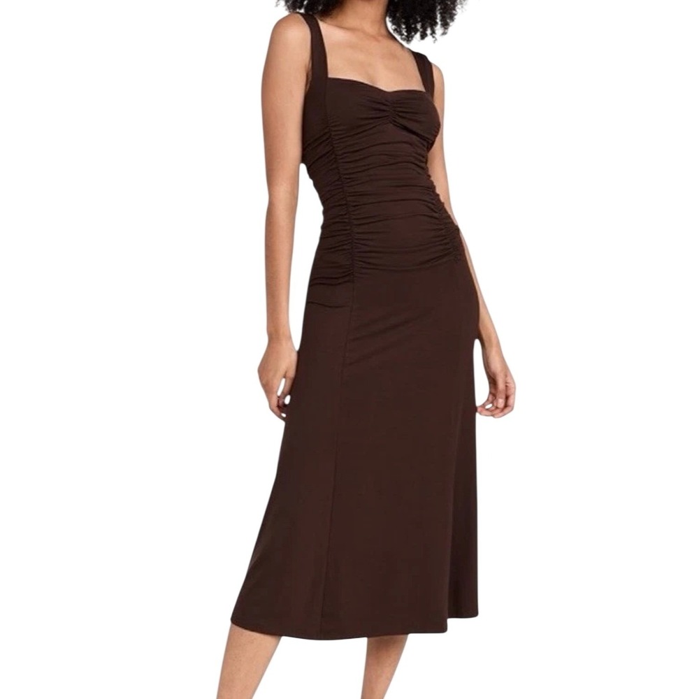 Reformation Brown Ruched Midi Dress